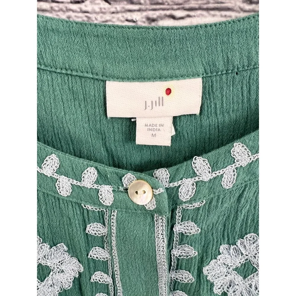 J. Jill Contrast-Embroidered Peasant Top A-Line Green Size M NWT - Picture 3 of 11